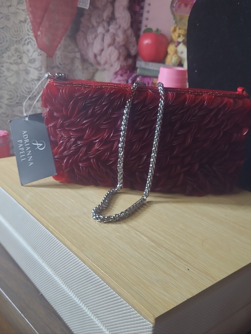 Adrianna Papell Red Floral Detail Evening Clutch